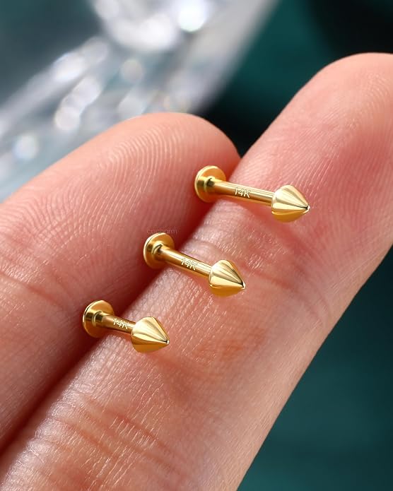 COCHARM 14k Solid Gold 16g Labret Studs Real Yellow Gold Medusa Monroe Madonna Stud Lip Piercing Helix Cartilage Conch Earring Stud