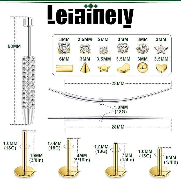 20/18/16g Gold Flat Back Threadless Earrings Nose Rings Lip Studs Surgical Steel Piercing Jewelry for Women Men