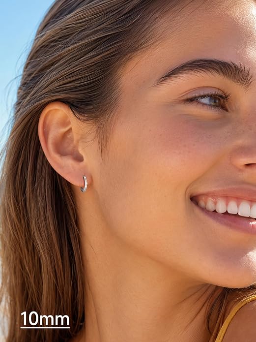 JustBeingCute 925 Sterling Silver Hoop Earrings for Women 14K Gold Plated Small Huggie Earrings Hypoallergenic Cubic Zirconia Cartilage Hoop Earring(8/10/12/14/16/18/20mm)