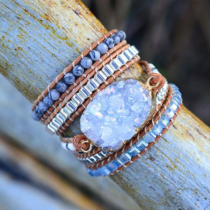 Boho Wrap Bracelet for Women, Handmade Natural Imperial Jasper Multi-Layer Stone Beaded Bracelet, Bohemian Healing Crystal Stone Jewelry Gifts