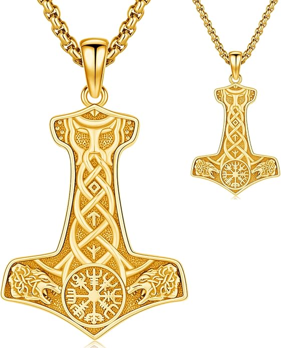 Viking Thor's Hammer Necklace for Men Women, S925 Sterling Silver Vintage Norse Talisman Mjolnir Necklace Amulet Pendant Jewelry Gifts with Sturdy Box Chain