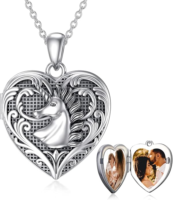 SOULMEET Personalized Silver Locket Necklace That Holds Pictures Photo Keep Someone Near to You, Memorial Custom Lockets Necklaces Letters Engraving for His Her