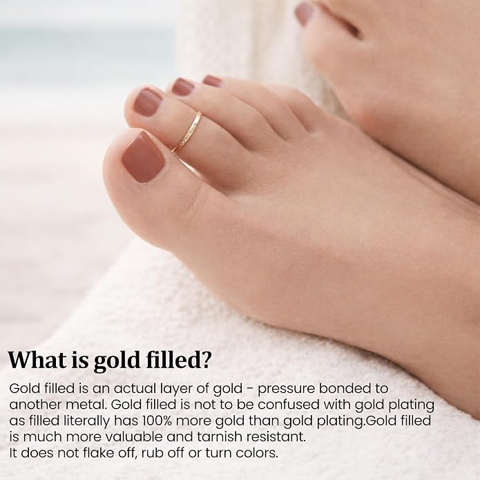 Ellie J Maui Toe Ring for Women– 14k Adjustable – Silver, Gold, or Rose Gold – Simple and Comfortable | 1.3 Hammered band Gold Filled ring, Rose Gold, Sterling Silver