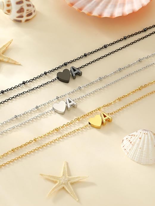 Initial Ankle Bracelets for Women, Dainty Stainless Steel Letter A-Z Layered Anklets, Heart Ankle Bracelet 8.5"-10.5" Adjustable, Summer Beach Jewelry, Come with Box