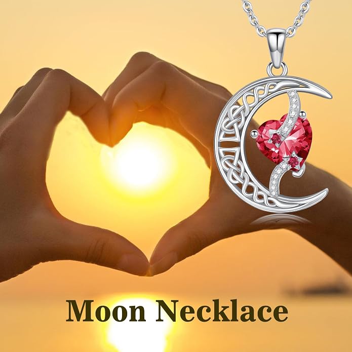 TOUPOP Moon and Star Birthstone Necklace for Women 925 Sterling Silver Celtic Moon Jewelry Birthday Mothers Day Gifts for Mom Wife Her