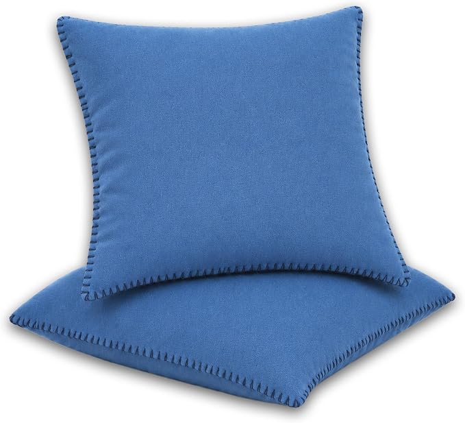 LFH Home Sky Blue Cotton Rich Throw Pillow Covers 18x18 Set of 2, Decorative Cushion Covers with Blanket Stitch Edge, Farmhouse Accent Pillow Cases for Sofa Couch Bed Living Room, 18 x 18 Inch