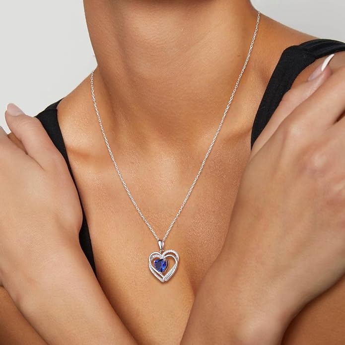 Anniversary Charm Necklace, Sterling Silver 14K Gold Plated Chain with Interlocking Heart Pendant Elegant Birthstone Necklaces for Women, Length 18"