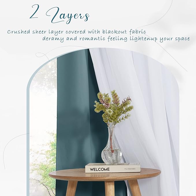 PONY DANCE Nursery Curtains Pink - Curtains for Bedroom Decor Aesthetic Cute Double Layer with Sheer Overlay Windows Covering, 52 x 84 inches, Slateblue, 2 Panels