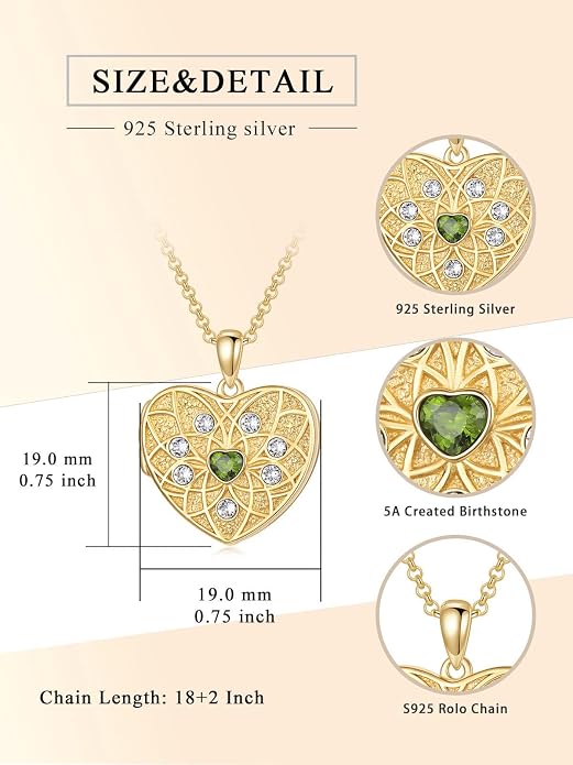 Round/Heart/Oval Shape Locket Necklace That Holds Pictures 925 Sterling Silver Personalized Birthstone Photos Engraved Locket Pendant Birthday Memorial Jewelry Gift for Women