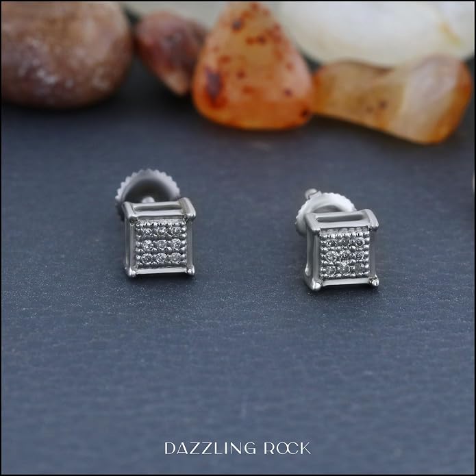 Dazzlingrock Collection 0.10 Ctw Natural Round White Diamond 4.5mm Square Micropave Hip Hop Studs, Unisex Design Ladies,Mens Real Diamond Earrings
