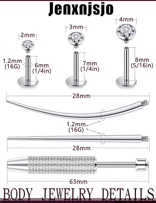 Jenxnjsjo F136 Titanium 20/18/16g Earrings Nose Lip Rings Studs Labret Medusa Tragus Helix Conch Cartilage Piercing Jewelry for Women