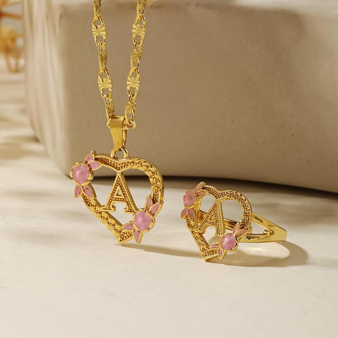 Gold Initial Rings for Women - Non Tarnish Dainty 14K Gold Plated Heart Adjustable Letter Rings for Women, Stackable Cute Thumb Pinky Fashion Open Simple Birthday Gifts Jewelry