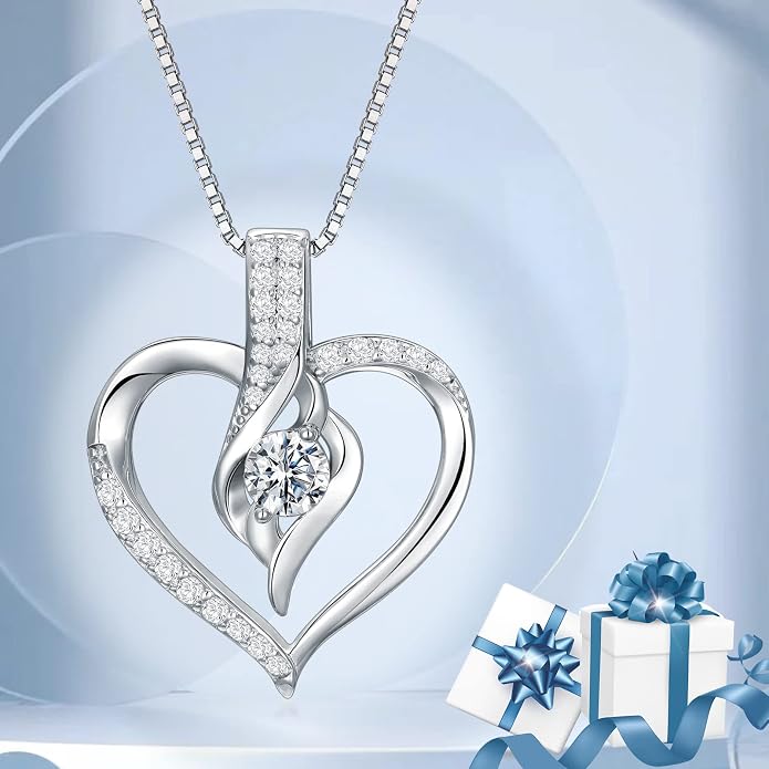 Birthstone Necklace Gifts for Women, 18K Gold-plated Sterling Silver Love Heart Necklace Durable Box Chain Women Jewelry Gifts for Her 20"
