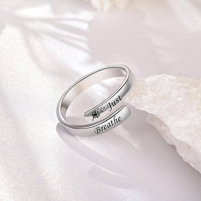 BEILIN 925 Sterling Silver Inspirational Jewelry Rings Adjustable Ring Personality Encouragement Gift for Teens Women