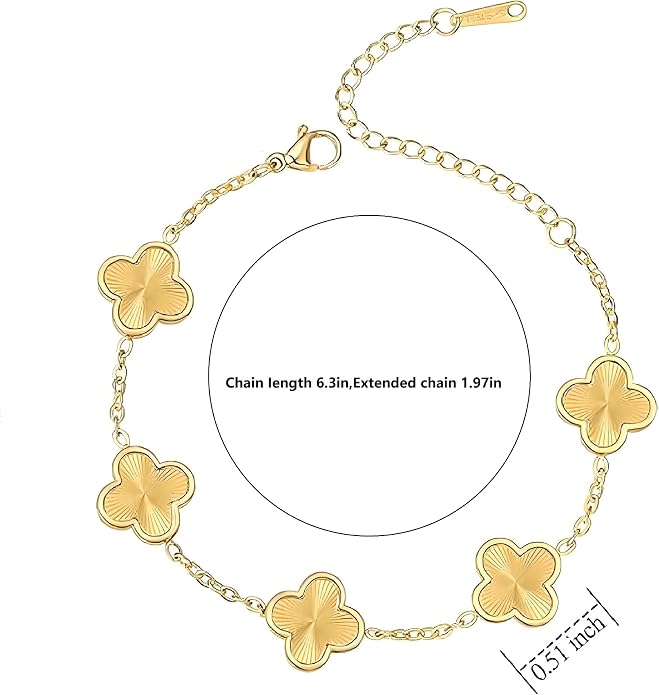 18K gold-plated mother of pearl enamel, adjustable clover lucky bracelet for women/New Year gift/Valentine's Day gift