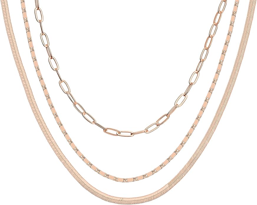 PAVOI 14K Gold Plated Dainty Layering Necklaces for Women | Snake Chain, Curb Link, Paperclip Layered Chains | Trendy Layering Necklace