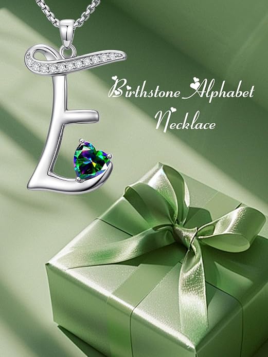 Birthday Gifts for Women Alphabet A to Z Initial Birthstone Pendant Necklaces for Women - 18k White Gold Plated Personalized Name Jewelry Anniversary Graduation Gifts for Wife Her Daughter Girlfriend(with Gift Box)