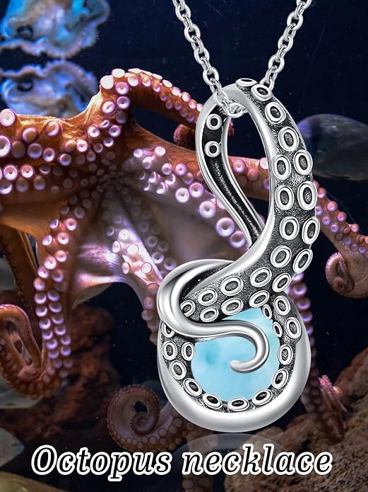 Octopus Tentacles Necklace with Gemston 925 Sterling Silver Octopus Pendant for Women Ocean Jewelry Gift for Women