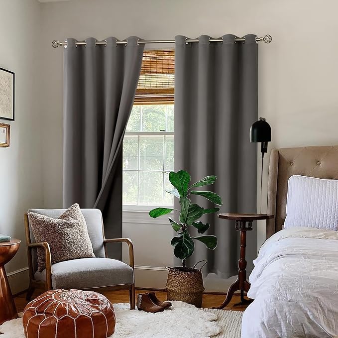 BGment Grey Blackout Curtains for Bedroom Window 84 Inch Length 2 Panels Set, 100% Light Blocking Thermal Insulated Grommet Drapes for Living Room Darkening with Black Liner, 52 Inch Wide Each