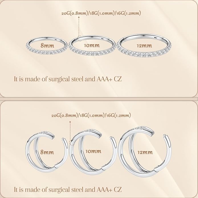 AROWRO Conch Piercing Jewelry Septum Jewelry Nose Rings Hoops 20G 18G 16G 316L Surgical Steel Hinged Segment Ring Hoop Helix Daith Rook Tragus Cartilage Piercing Jewelry
