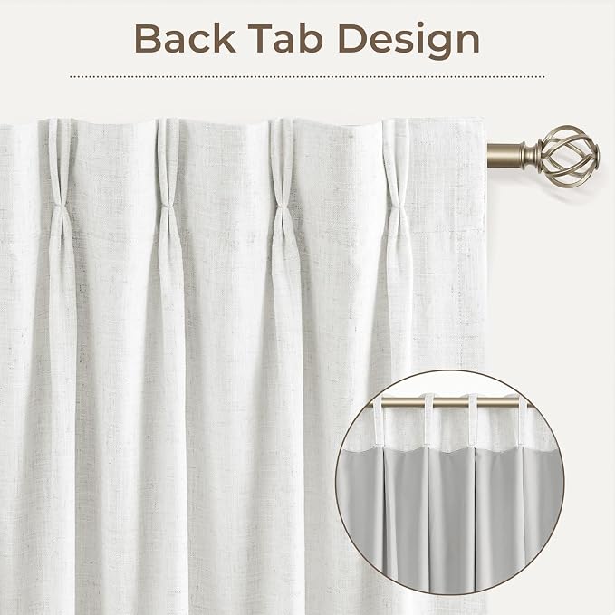 CAPALOCA Pinch Pleated Curtains Blackout, Linen Blackout Curtains 84 inches Long for Bedroom, Thermal Insulated Pinch Pleated Drapes for Living Room, 60" W x 84" L (Pack of 1),Neutral White