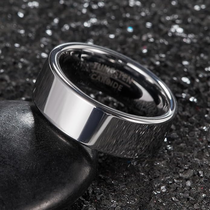 Classic Flat Band - 8mm Wide High-Polish Tungsten Wedding Ring for Men & Women