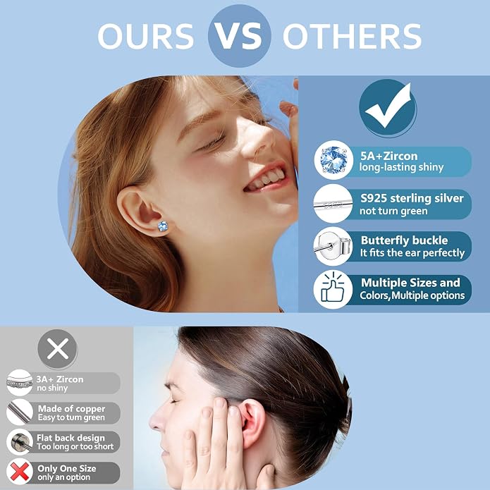 YADOCA 𝟵𝟮𝟱 𝗦𝘁𝗲𝗿𝗹𝗶𝗻𝗴 𝗦𝗶𝗹𝘃𝗲𝗿 Earrings for Girls Women - Hypoallergenic Cute Kids Toddler Earrings - Cubic Zirconia Earrings Studs Hoop Set for Sensitive Ears