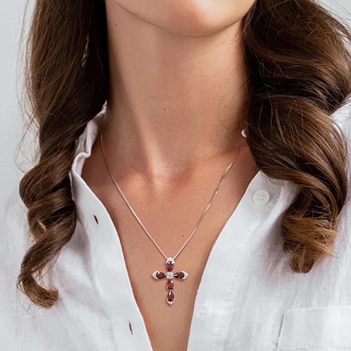 STARCHENIE Sterling Silver Cross Necklace for Women Crucifix Pendant with Birthstone Dainty Religious Jewelry Gift for Her, 18 Inch Chain