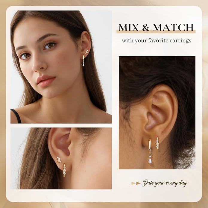 Opal Earrings Set for Women, Birthday Gift for Her, Sterling Silver | 14K Gold Plated, Hypoallergenic S925 Opal Hoop Stud Earrings for Women with Sensitive Ears, Dainty earring Stacks—Trendy Opals Jewelry 2026