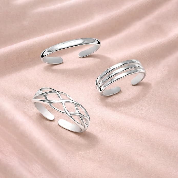 LeCalla 925 Sterling Silver Open Toe Rings Set for Women Adjustable Minimalist Toe Rings Summer Beach Foot Jewelry