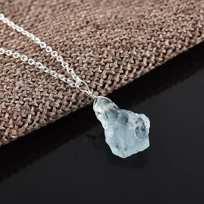 Raw Gemstone Dainty Pendant Necklace for Women, Natural Birthstone Handmade Jewelry, Healing Chakra Crystal, Silver Plated Chain 18" Birthday Gift for Her