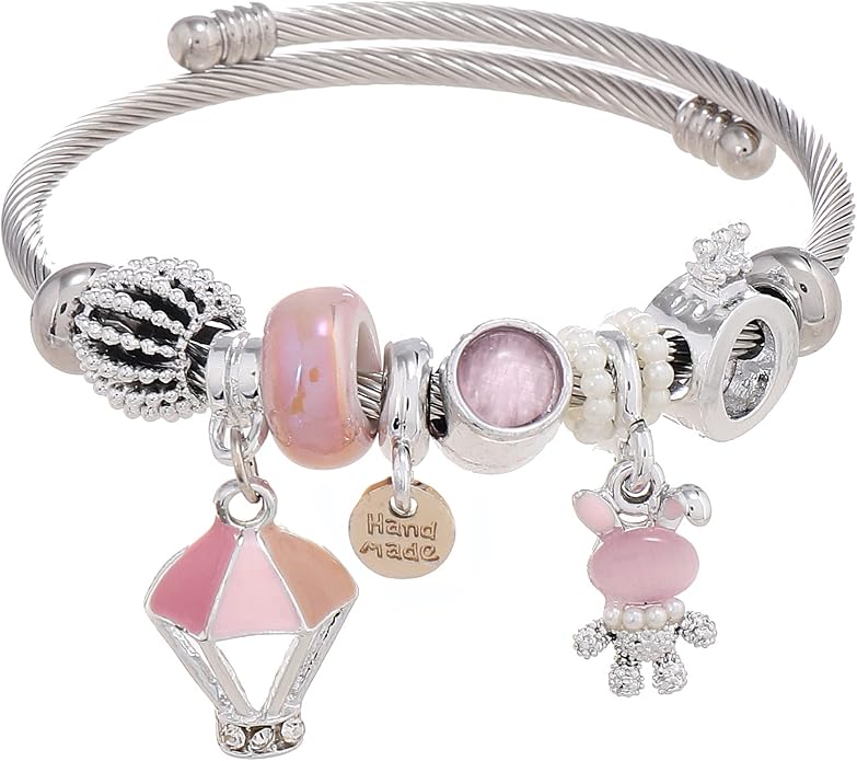 DS Charm Bracelets for girls,exquisite cute cartoon friendship bracelets Silver Stainless Steel Bangle with birthday Gift box, Adjustable girls jewelry Suitable for holiday gifts
