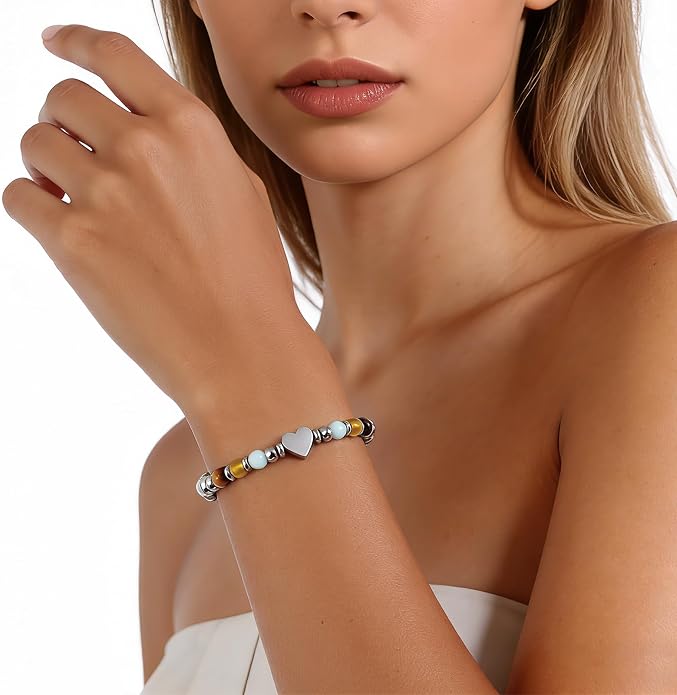 Jardme Natural Healing Crystals Bracelets for Women, Anxiety Relief Triple Protection Good Luck, Kalm Bracelet, Inspirational Spiritual Jewelry Gift for Friends Daughter Mom 6.5+2 Inches