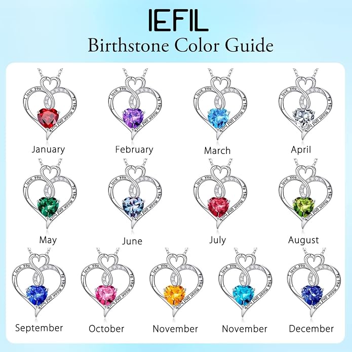 Iefil Birthstone Necklace for Women, 925 Sterling Silver Birthstone Jewelry for Women Wife Her