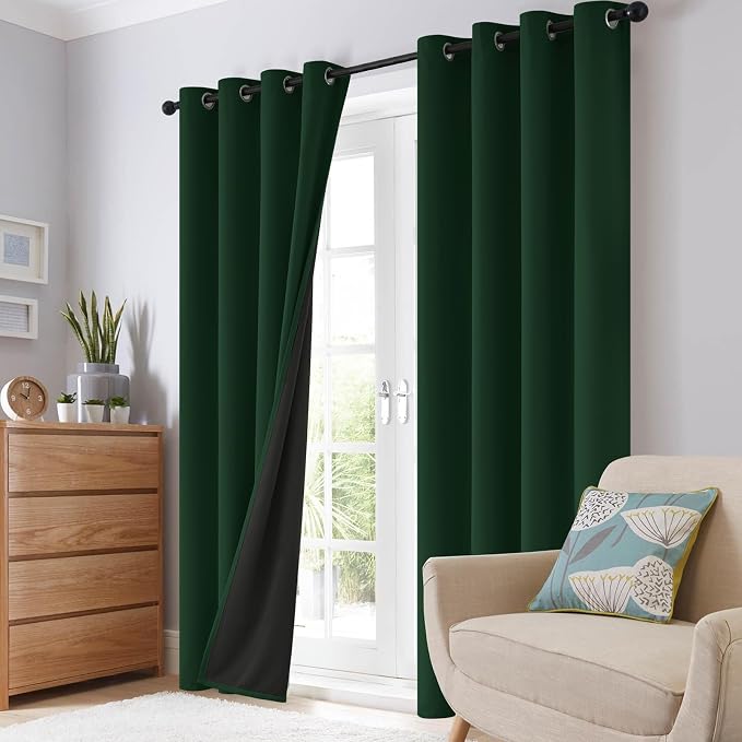 SimpleHome Pine Tree Green 100% Blackout Curtains Room Dark Living Room 63 | Curtains for Bedroom,Thermal Insulated Grommet Window Drapes,Curtains for Living Room with Black Back,52 x 63 Inch,2 Panels