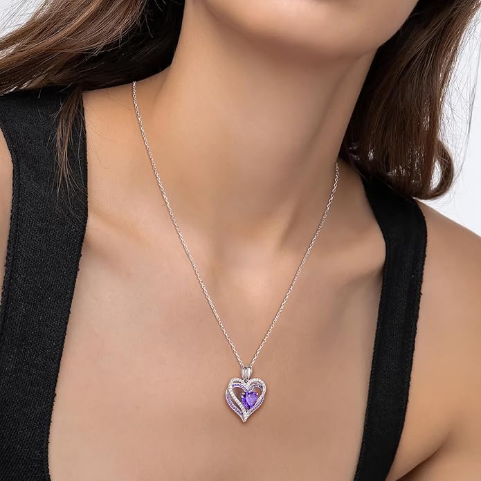 Anniversary Charm Necklace, Sterling Silver 14K Gold Plated Chain with Interlocking Heart Pendant Elegant Birthstone Necklaces for Women, Length 18"