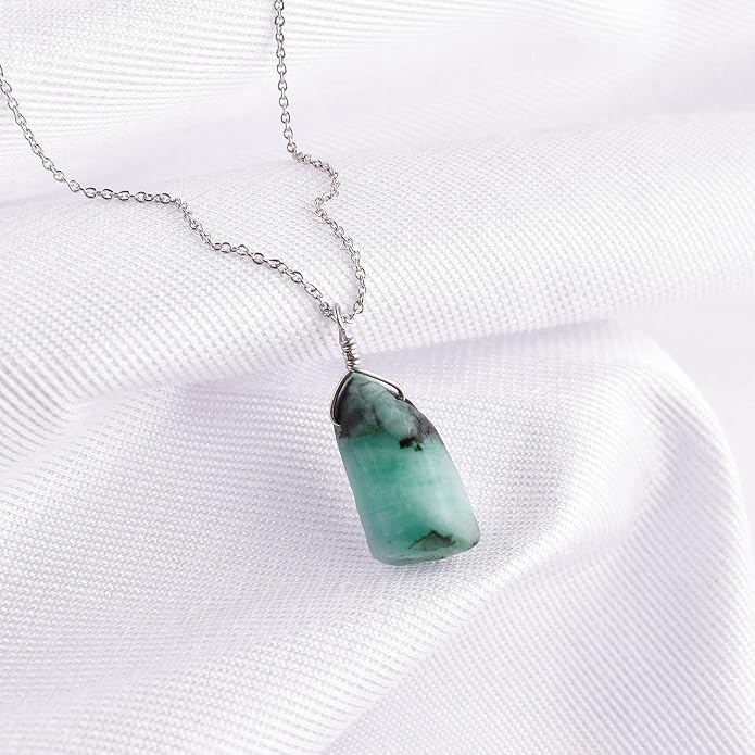 Raw Gemstone Dainty Pendant Necklace for Women, Trendy Healing Chakra Crystal, Birthstone Handmade 925 Sterling Silver Adjustable 18 inch Chain Jewelry, Birthday Gifts