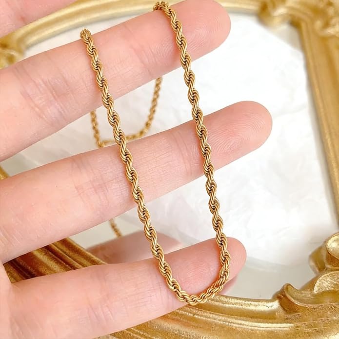 Gold Herringbone Necklace For Women - Rope Chork,Flat Snake Chain Necklaces in 18K Gold & White Gold Plated Tone - Simple Daily Jewelry-Tarnish Free-16-18in