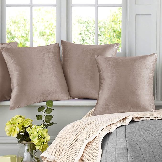 Nestl Throw Euro Pillow Covers, Cozy Velvet Decorative Pillow Covers 26 x 26 Inches, Soft Solid Couch Pillow Case for Sofa, Bed and Car, Set of 2 - Taupe Sand