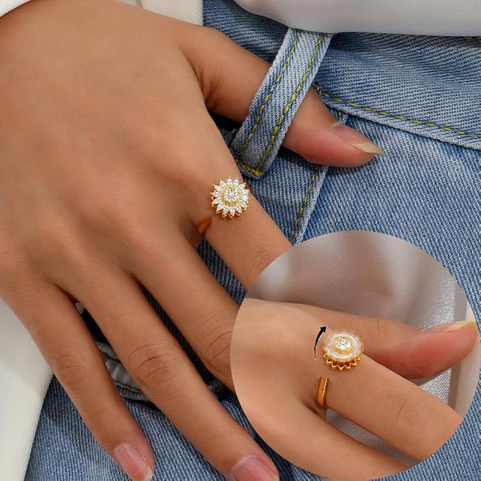 Fidget Rings for Anxiety, Womens Focus Spinner Ring, Discreet Boredom Relieving Ring Stacking Finger Promise Engagement Gift
