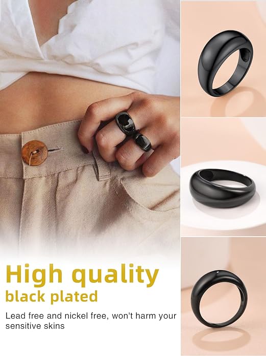 GOLDCHIC JEWELRY Chunky Dome Ring for Women, Stainless Steel Bold Stacking Croissant Statement Ring For Men (Size 7-12, Custom)