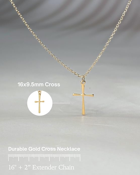Annika Bella Cross Necklace for Women, 16-18 Inches Silver/Gold Chain, Women's Small Simple Cross Necklaces Religious Charm Jewelry, Faith Gift for Her