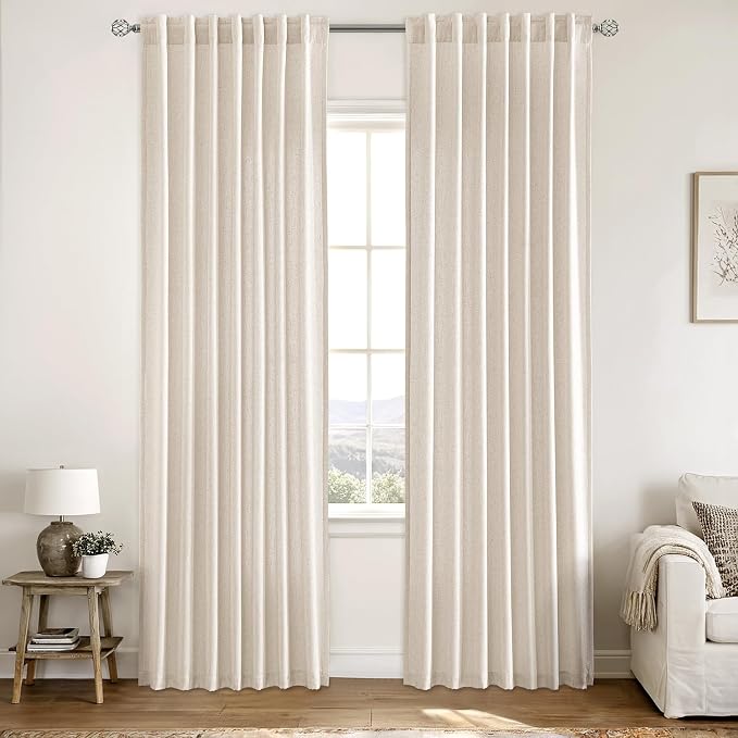 MIULEE Non-See-Through Privacy Linen Curtains 52W x 72L Inch Cream | 2 Panels, Light Filtering, Semi Sheer Window Curtains, Farmhouse Textured, Back Tab Drapes for Bedroom Living Room