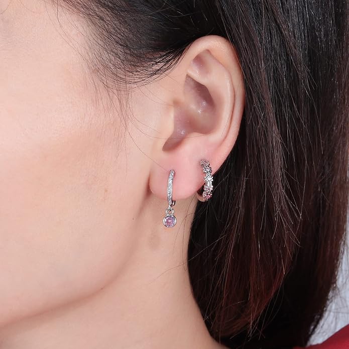 CiNily Small Hoop Earrings for Women Girls Flower Cubic Zirconia Huggie Earrings Hypoallergenic 14K Yellow Gold Plated Cartilage Earrings