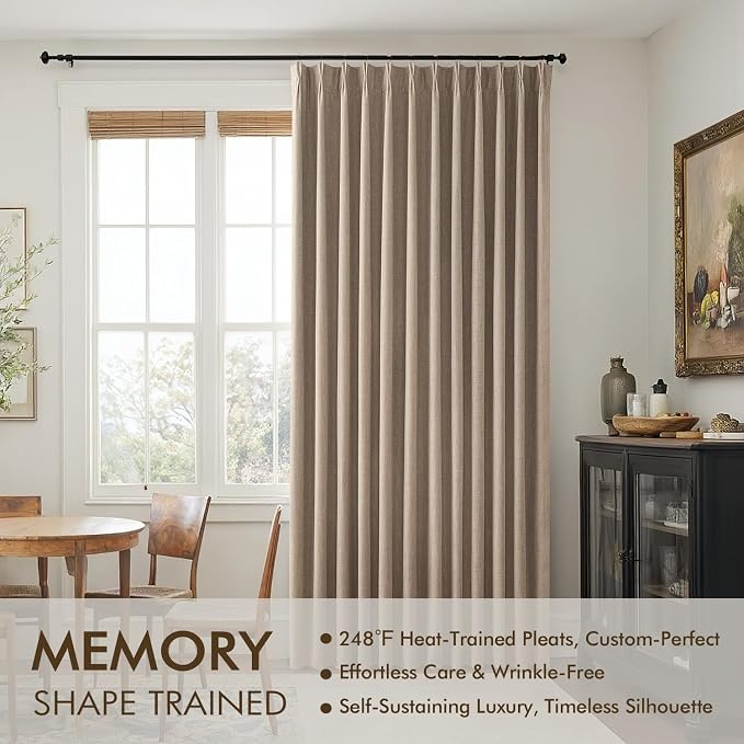 MIULEE Copper Brown Pinch Pleated 100% Blackout Linen Curtains 102 Inch Length 2 Panels Set, Black Out Memory Trained Pleat Curtains Light Blocking Room Darkening Drapes for Bedroom Living Room Window
