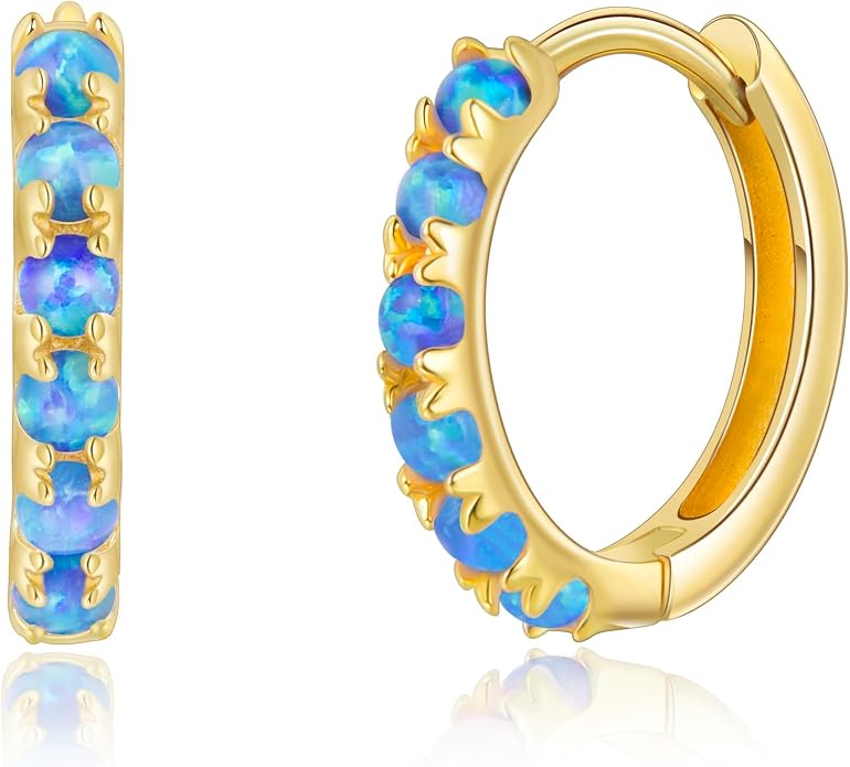 Tiny Mini Opal Huggie Hoop Earrings Upper Ear Cartilage Helix 18k Gold Plated Silver Minimalist Simple Small 10mm 8mm 6mm Hoop Earrings