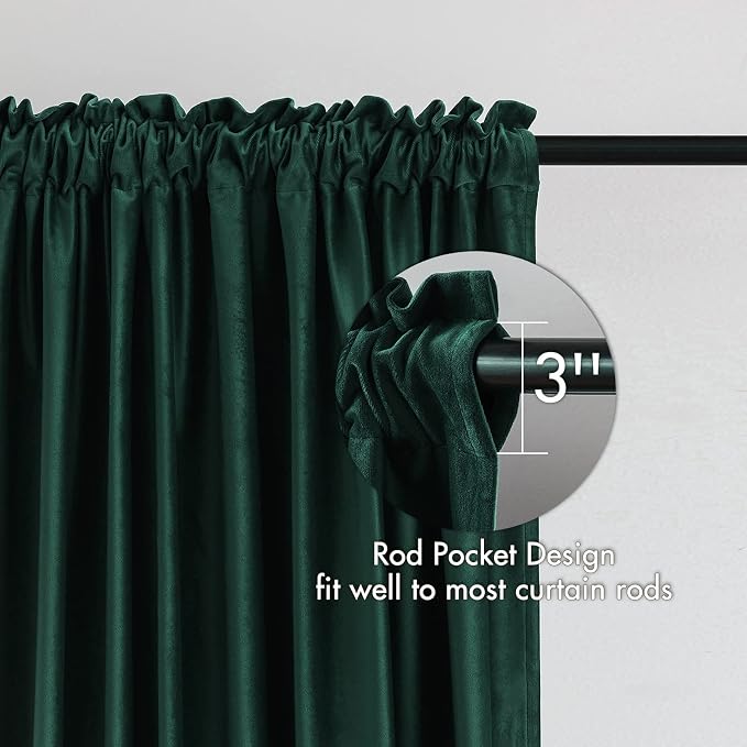 MIULEE Dark Green Blackout Velvet Curtains Drapes 84 Inch Long 52"x84" | Luxurious Bedroom Living Room Decor, Room Darkening, Thermal Insulated, Rod Pocket Design, Super Soft Fabric