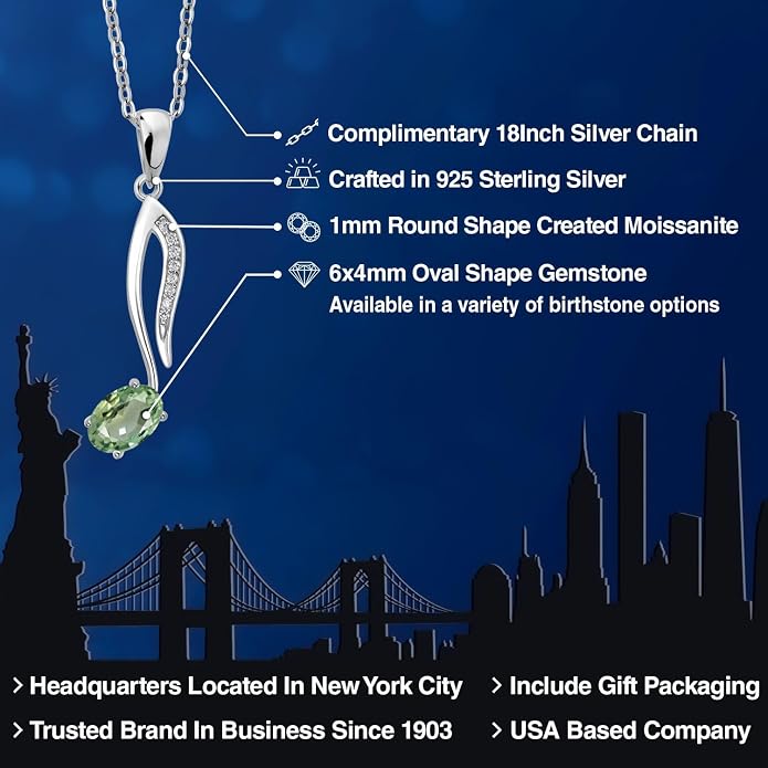 Gem Stone King Music Eighth Note Pendant Necklace | 925 Sterling Silver | 6X4MM Oval Gemstone Birthstone | With 18 Inch Silver Chain | Designed By Keren Hanan
