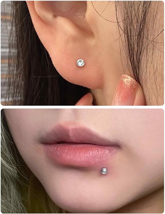 20G 18G 16G Astm F136 Titanium Internally Threaded Flat Back Earrings Nose Rings Studs G23 Titanium Tragus Helix Conch Cartilage Earrings Studs Piercing Jewelry For Women Men Clear Pink CZ