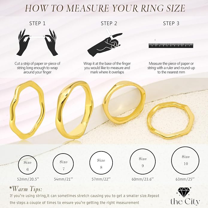 the City Rings for Women, Dainty 14K Gold Plated Stackable Thin Pinky Thumb Ring Set Hypoallergenic Wedding Bands Engagement Rings Non Tarnish Trendy Stuff Gold Jewelry Set Birthday Gifts for Mom